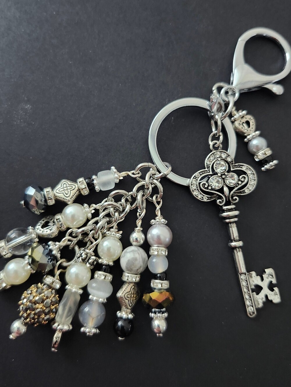 48.  Vintage-inspired Key Purse Charm or Keychain Agate Stone Glass Handcrafted
